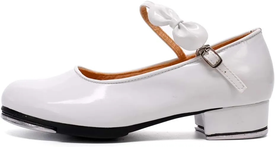 HIPPOSEUS Girls Tap Dance Shoe for Beginner Mary/Jane Dancing Shoes for Tap Danceing with Bow 208