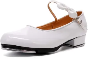 HIPPOSEUS Girls Tap Dance Shoe for Beginner Mary/Jane Dancing Shoes for Tap Danceing with Bow 208