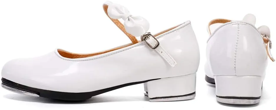 HIPPOSEUS Girls Tap Dance Shoe for Beginner Mary/Jane Dancing Shoes for Tap Danceing with Bow 208