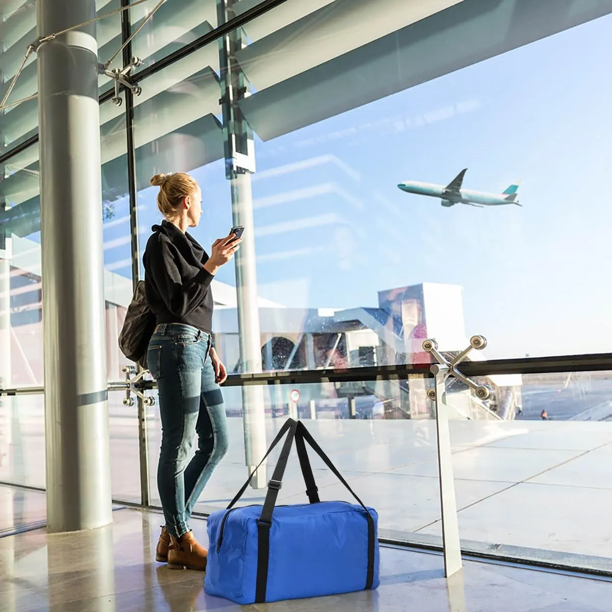 HOLYLUCK Foldable Travel Duffel Bag For Women & Men Luggage Great for Gym (Blue)
