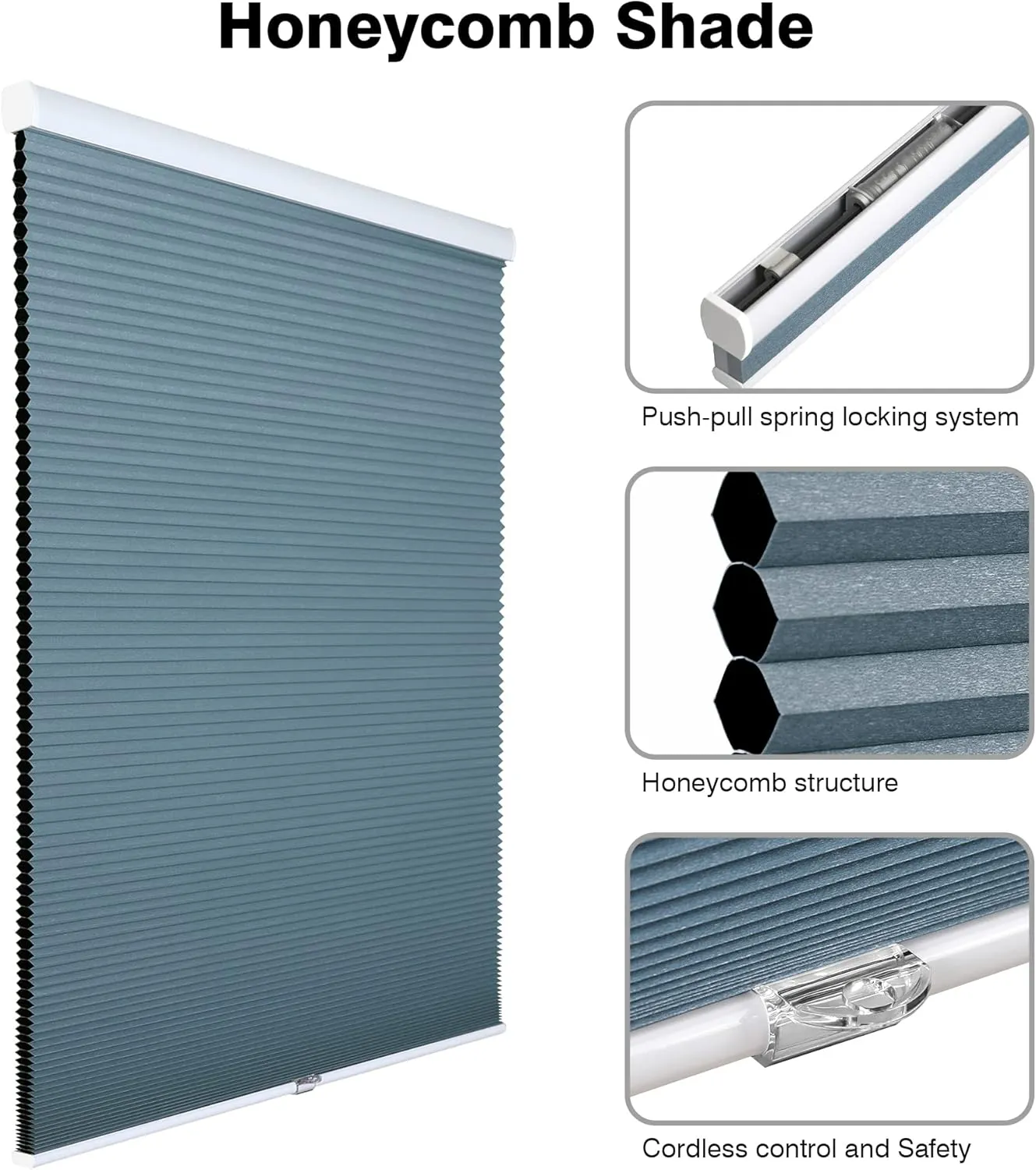 Homebox Cordless 100% Blackout Cellular Shades for Home,Shades for Indoor Windows, Honeycomb Blinds 19" W x 72" H Navy Blue