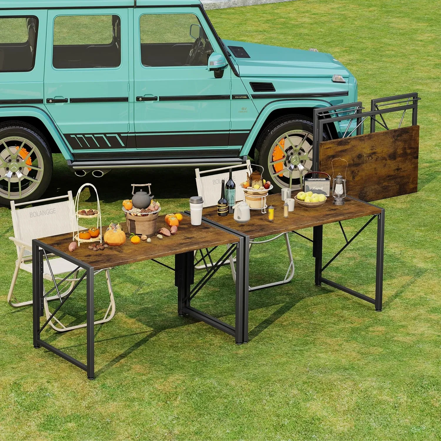 Homeiju Folding Desk 40" for Small Spaces, Portable for Bedroom, Home Office, Camping, Traveling, Space Saving, Easy Assembly, Rustic Brown
