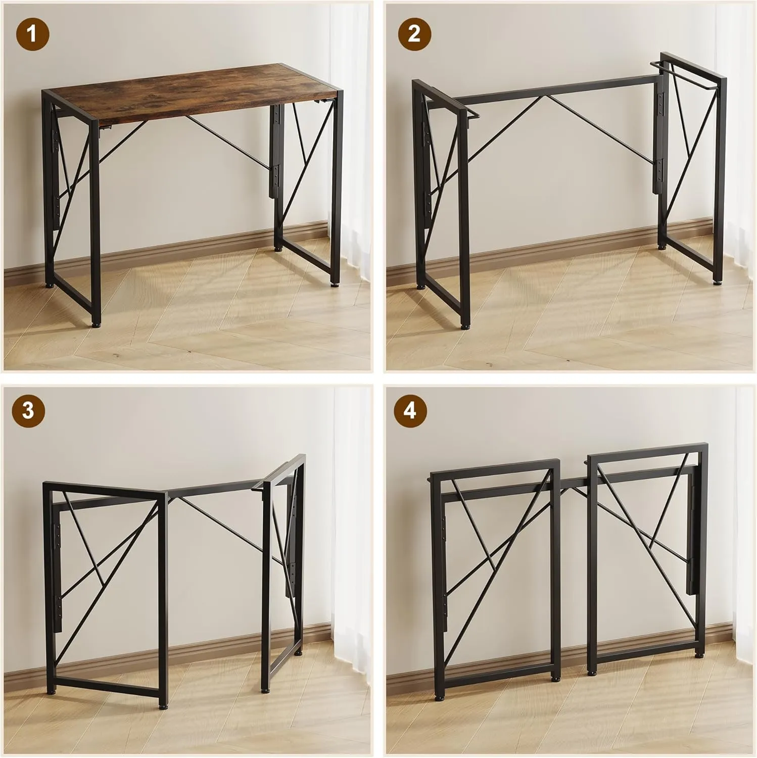 Homeiju Folding Desk 40" for Small Spaces, Portable for Bedroom, Home Office, Camping, Traveling, Space Saving, Easy Assembly, Rustic Brown