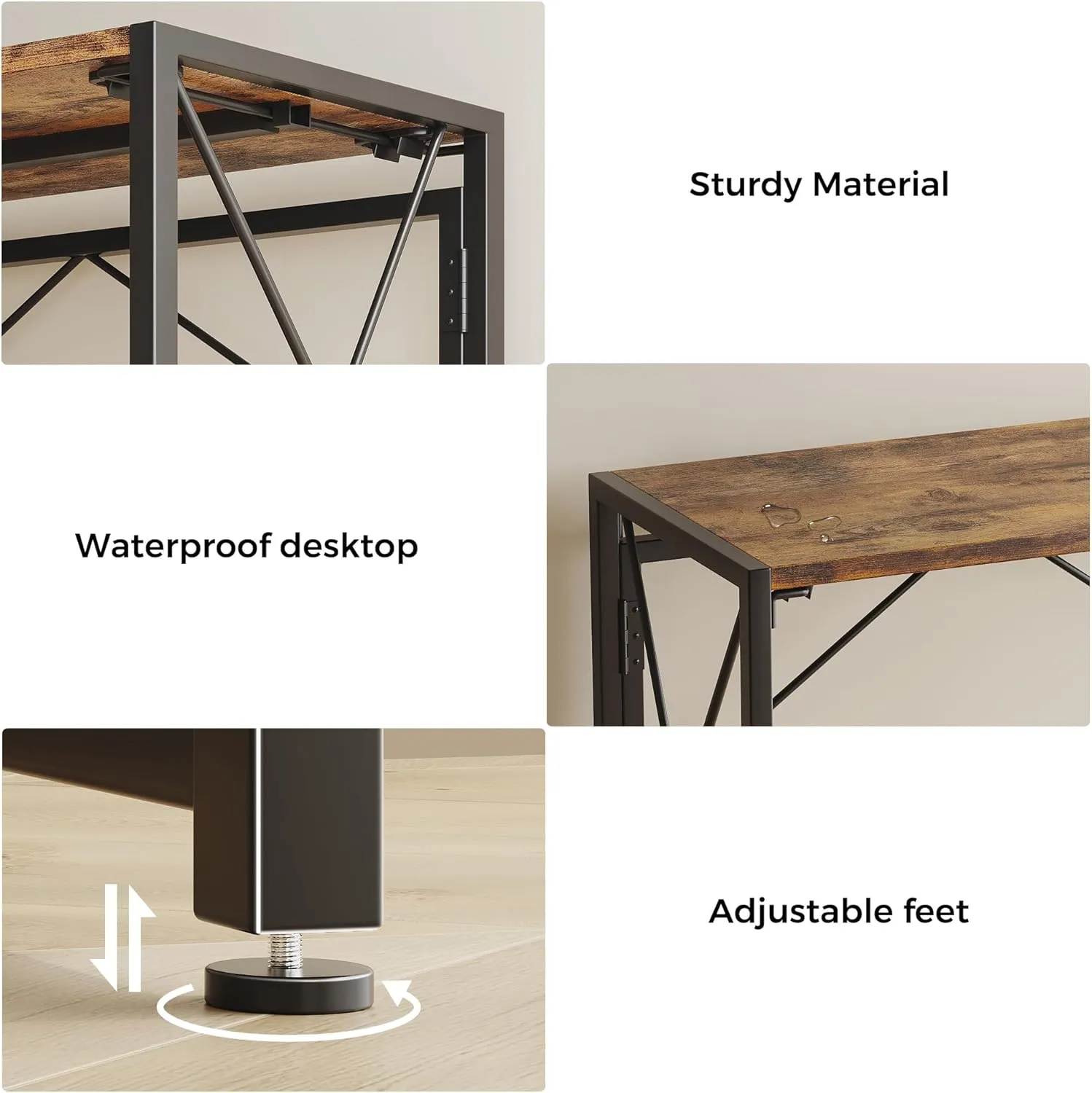 Homeiju Folding Desk 40" for Small Spaces, Portable for Bedroom, Home Office, Camping, Traveling, Space Saving, Easy Assembly, Rustic Brown