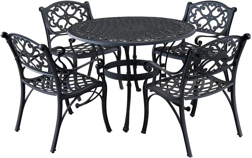 Homestyles 6654-308 5 Piece Outdoor Dining Set, 42" Table, Black