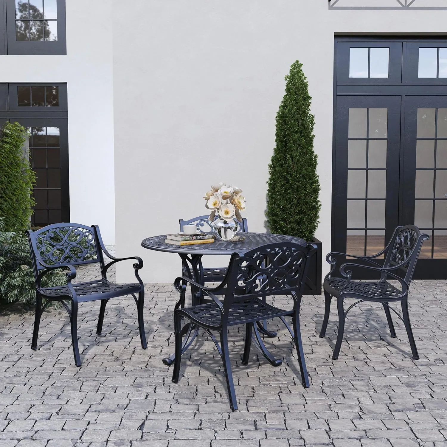 Homestyles 6654-308 5 Piece Outdoor Dining Set, 42" Table, Black