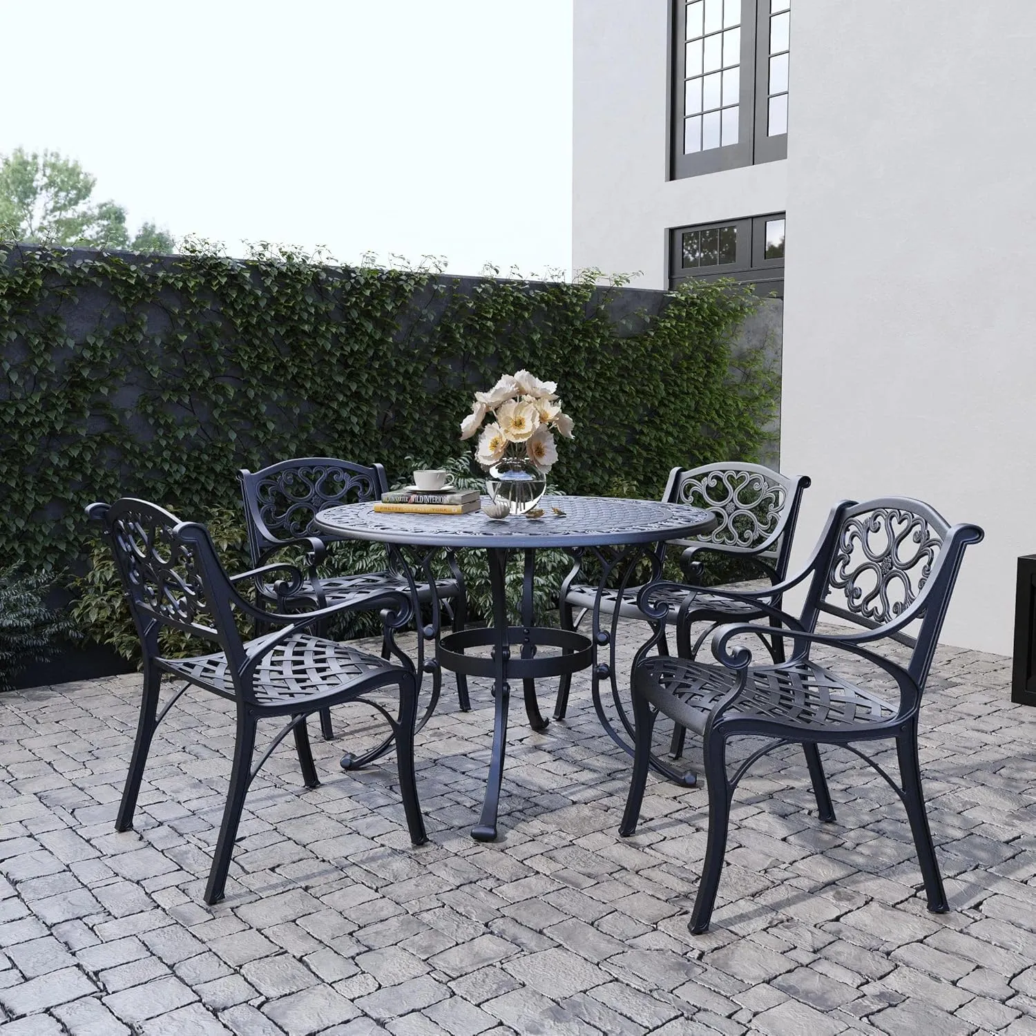 Homestyles 6654-308 5 Piece Outdoor Dining Set, 42" Table, Black