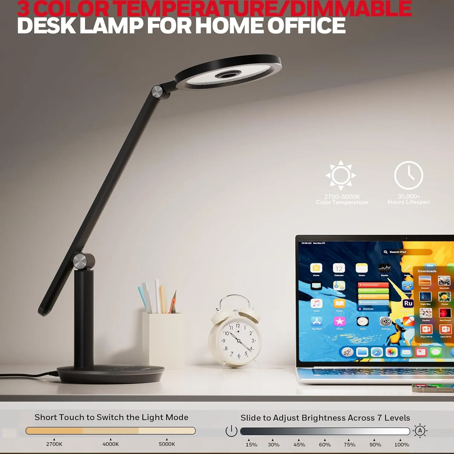 HONEYWELL Desk Lamp for Home Office, H6 Sunturalux™ Eye-Caring Led Desk Light, 800LM Dimmable Desk Lamp with Timer, Touch Control Tall Desk Reading Light, Table Lamp for Circle Webcam, Study, Bedroom