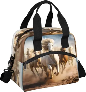 Horse Herd Run In Desert Sand Storm Lunch Bag Large Capacity Insulated Lunch Box with Adjustable Shoulder Strap Leakproof Reusable Lunch Tote Bag for Men Women Work Office Picnic Gift