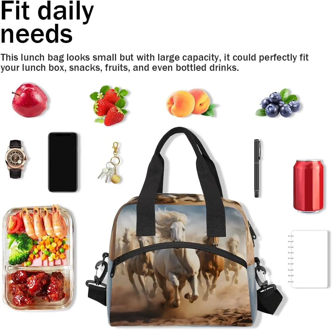 Horse Herd Run In Desert Sand Storm Lunch Bag Large Capacity Insulated Lunch Box with Adjustable Shoulder Strap Leakproof Reusable Lunch Tote Bag for Men Women Work Office Picnic Gift