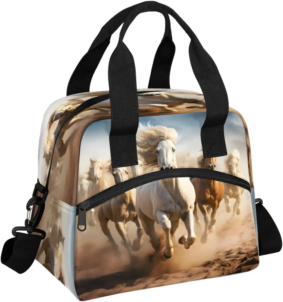 Horse Herd Run In Desert Sand Storm Lunch Bag Large Capacity Insulated Lunch Box with Adjustable Shoulder Strap Leakproof Reusable Lunch Tote Bag for Men Women Work Office Picnic Gift