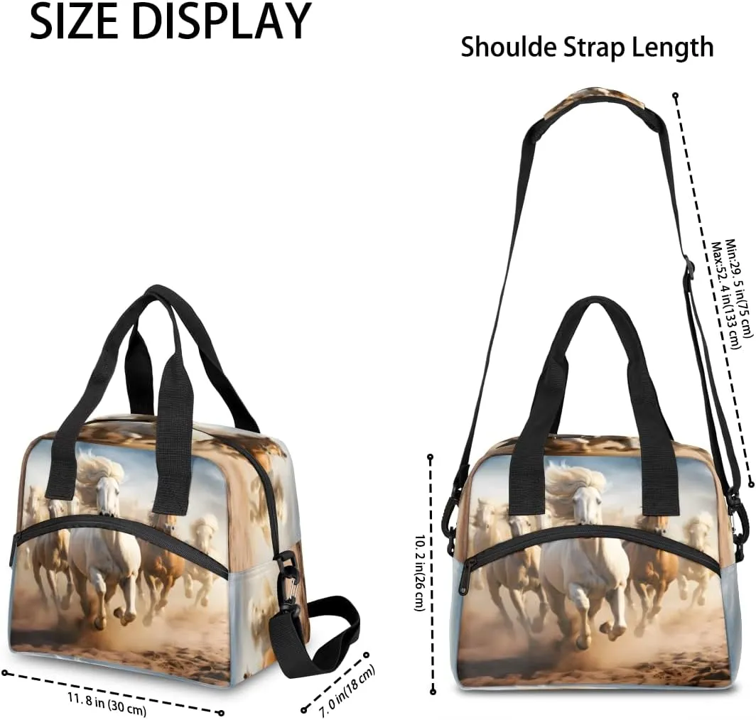 Horse Herd Run In Desert Sand Storm Lunch Bag Large Capacity Insulated Lunch Box with Adjustable Shoulder Strap Leakproof Reusable Lunch Tote Bag for Men Women Work Office Picnic Gift