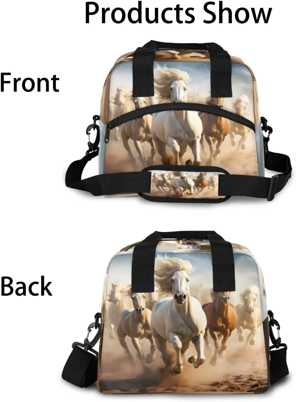 Horse Herd Run In Desert Sand Storm Lunch Bag Large Capacity Insulated Lunch Box with Adjustable Shoulder Strap Leakproof Reusable Lunch Tote Bag for Men Women Work Office Picnic Gift
