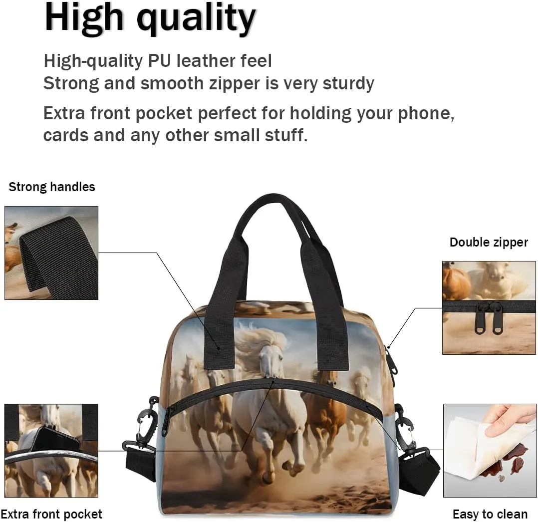 Horse Herd Run In Desert Sand Storm Lunch Bag Large Capacity Insulated Lunch Box with Adjustable Shoulder Strap Leakproof Reusable Lunch Tote Bag for Men Women Work Office Picnic Gift