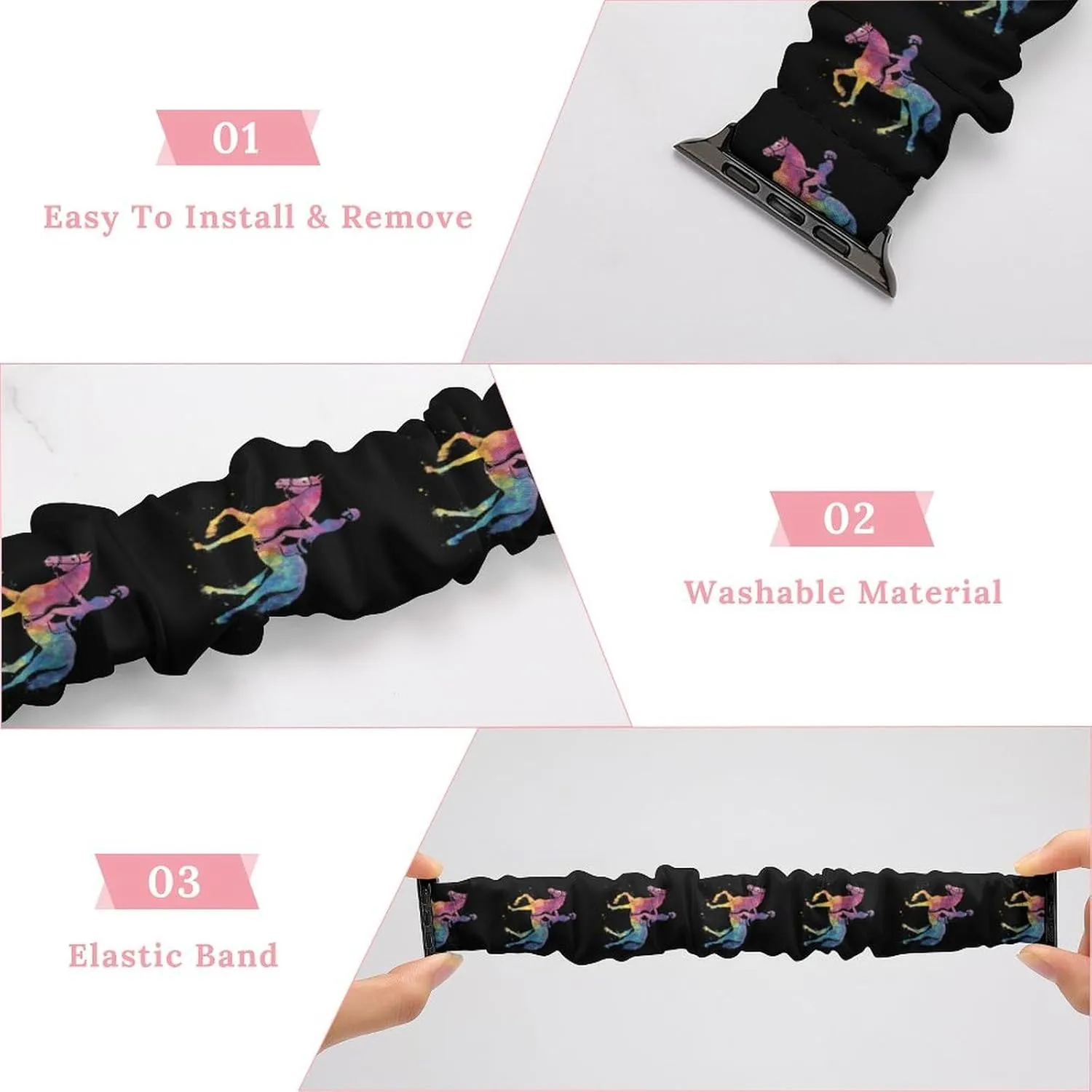 Horse Rider Race Marseille Fashion Watch Strap Scrunchies Wristbands Compatible With IWatch Series
