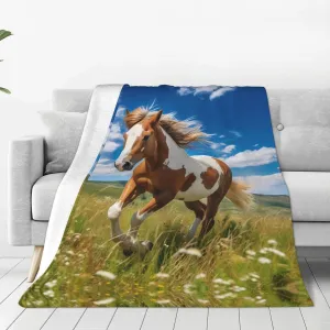 Horses on The Prairie 60 * 50 Inch Multi-Purpose Blanket, Ultra Soft Micro Fleece Blanket for Bed, Sofa, Camping, Chilled Cinema or Travel