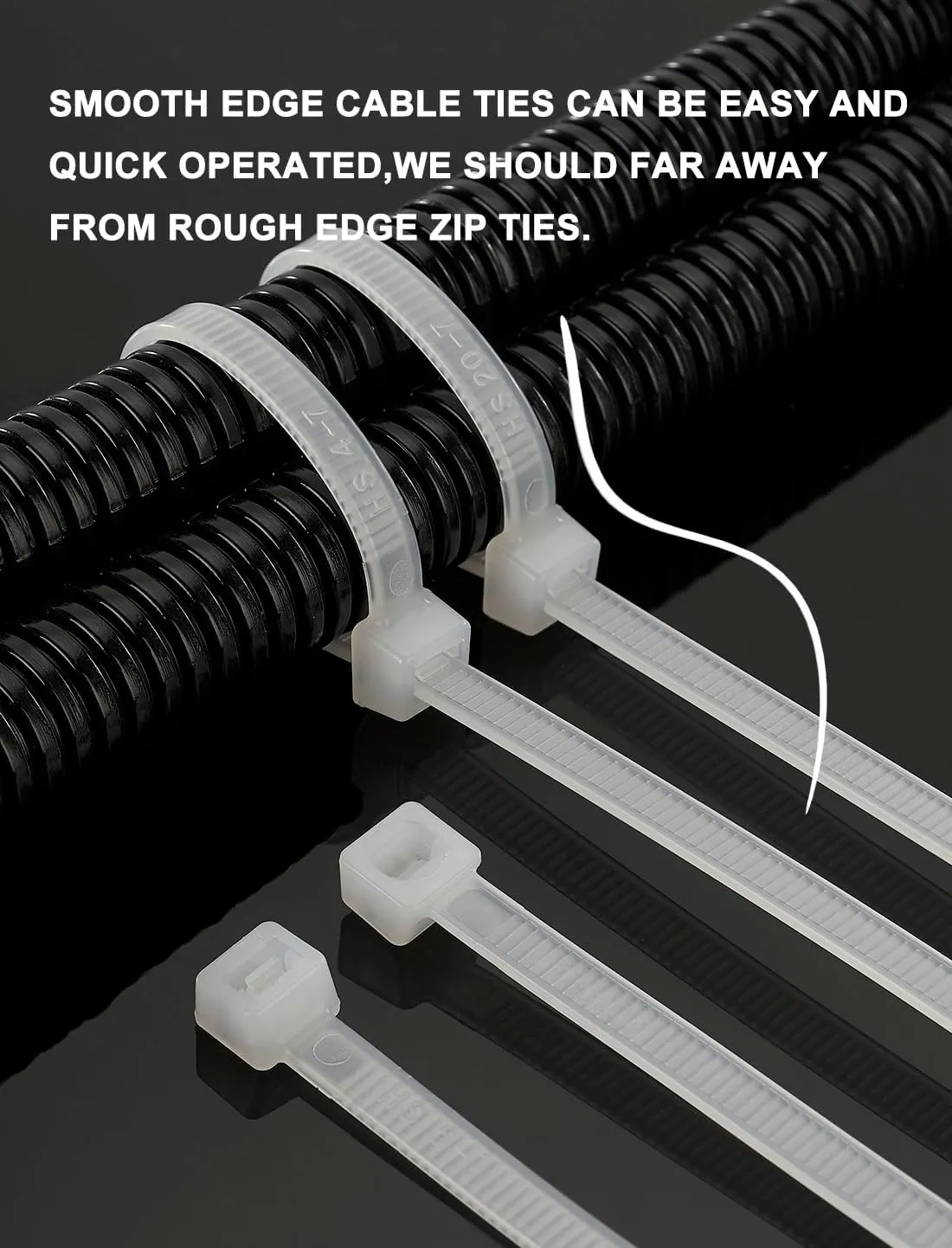 HS Durable Plastic Zip Ties 8 Inch (Bulk-1000 Pack) UV Rated Black Cable Ties 40 Lbs Self-Locking Wire Ties Width 1/8 Inch,Outdoor Purpose
