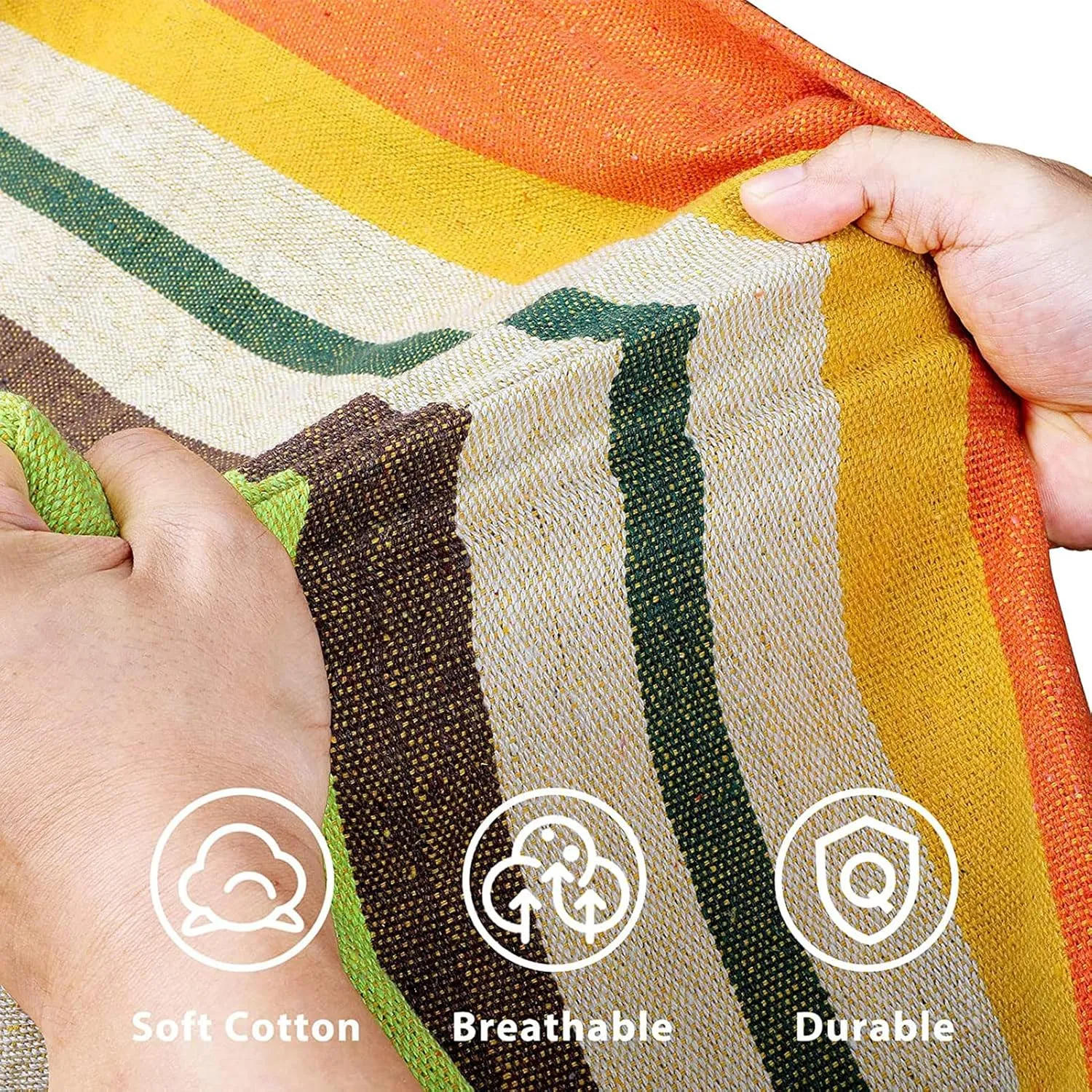 HUHJYUGE Camping Hammock, Double or Single Hammocks, Brazilian-Style Cotton Hammock, with Hanging Ropes & Carry Bag Large, for Outdoor, Travel, Hiking, Backpacking, Beach (B 260x150cm)