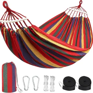 HUHJYUGE Camping Hammock, Double or Single Hammocks, Brazilian-Style Cotton Hammock, with Hanging Ropes & Carry Bag Large, for Outdoor, Travel, Hiking, Backpacking, Beach (B 260x150cm)
