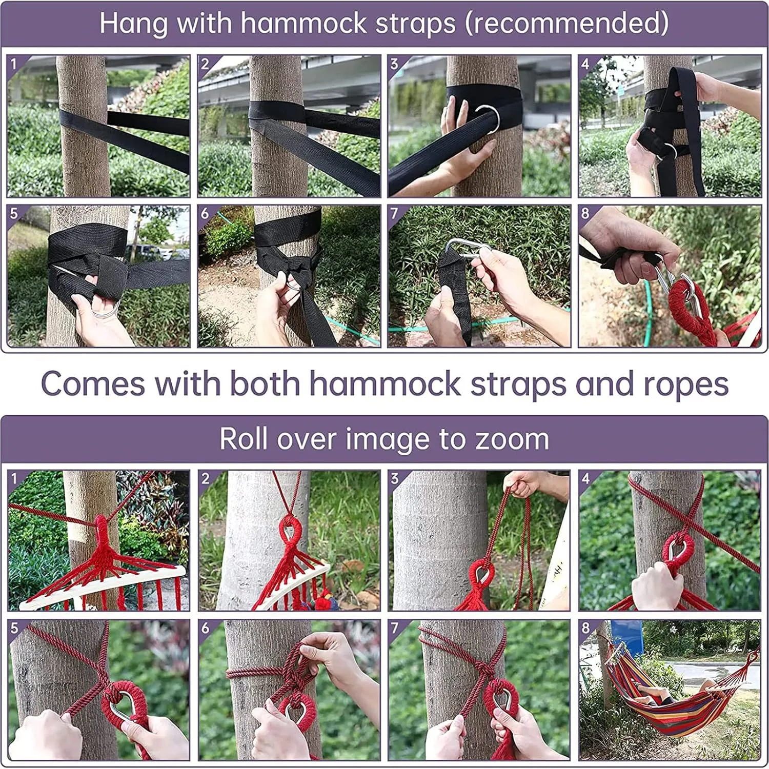 HUHJYUGE Camping Hammock, Double or Single Hammocks, Brazilian-Style Cotton Hammock, with Hanging Ropes & Carry Bag Large, for Outdoor, Travel, Hiking, Backpacking, Beach (B 260x150cm)
