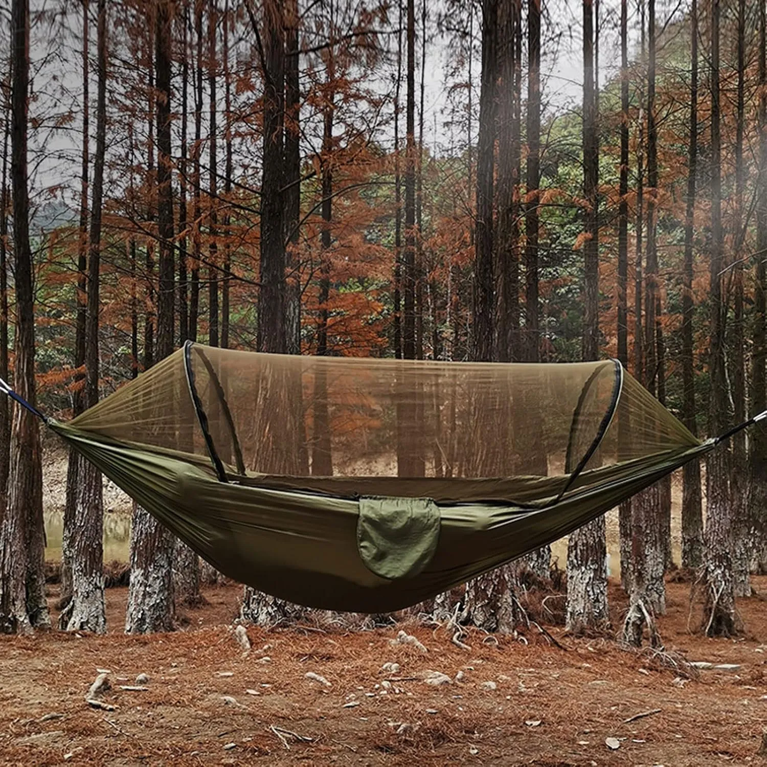 HUHJYUGE Camping Hammock with Mosquito Net, Double or Single Hammocks with Tree Straps, Portable Lightweight Nylon Parachute Hammocks, for Outdoor Hiking, Backpacking (B)