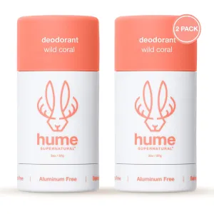 Hume Supernatural Aluminum Free Deodorant for Women & Men - Safe for Sensitive Skin - Probiotic, Plant-Based, Baking Soda Free, Aloe, & Cactus Flower, Anti Sweat, Stain & Odor – Wild Coral, 2-Pack