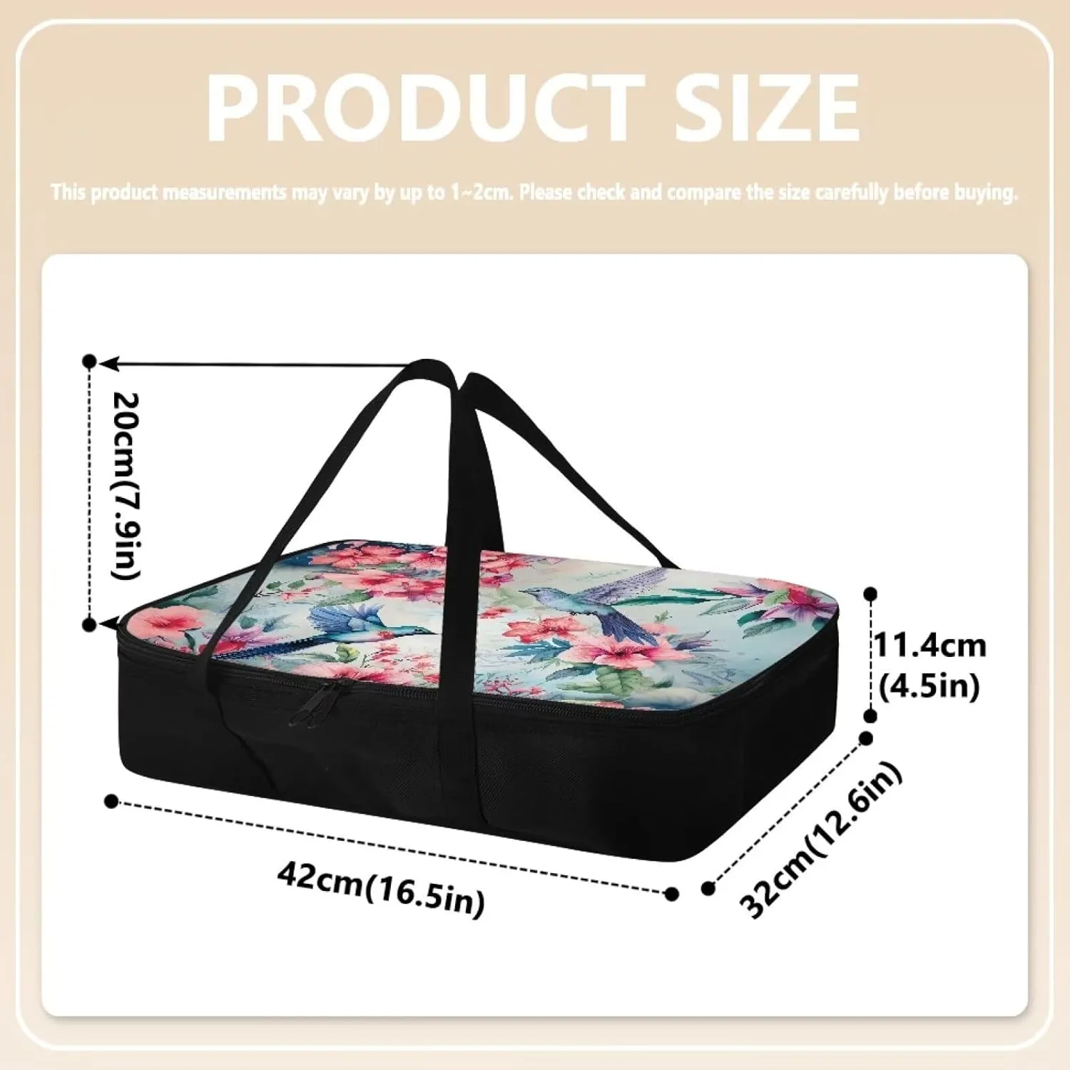 Hummingbird Print Insulated Casserole Carriers Reusable Dish Carrying Case Portable Food Warmer for Hot or Cold Food for Parties Travel Potluck