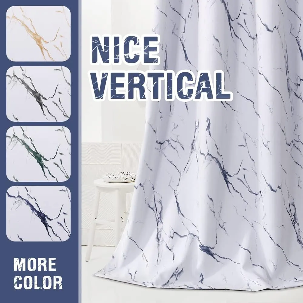 H.VERSAILTEX 100% Blackout Curtains 84 inch Length 2 Panels Set Marble Designs Printed Drapes Thermal Curtains for Bedroom with Black Liner Sound Proof Curtains, Dark Blue