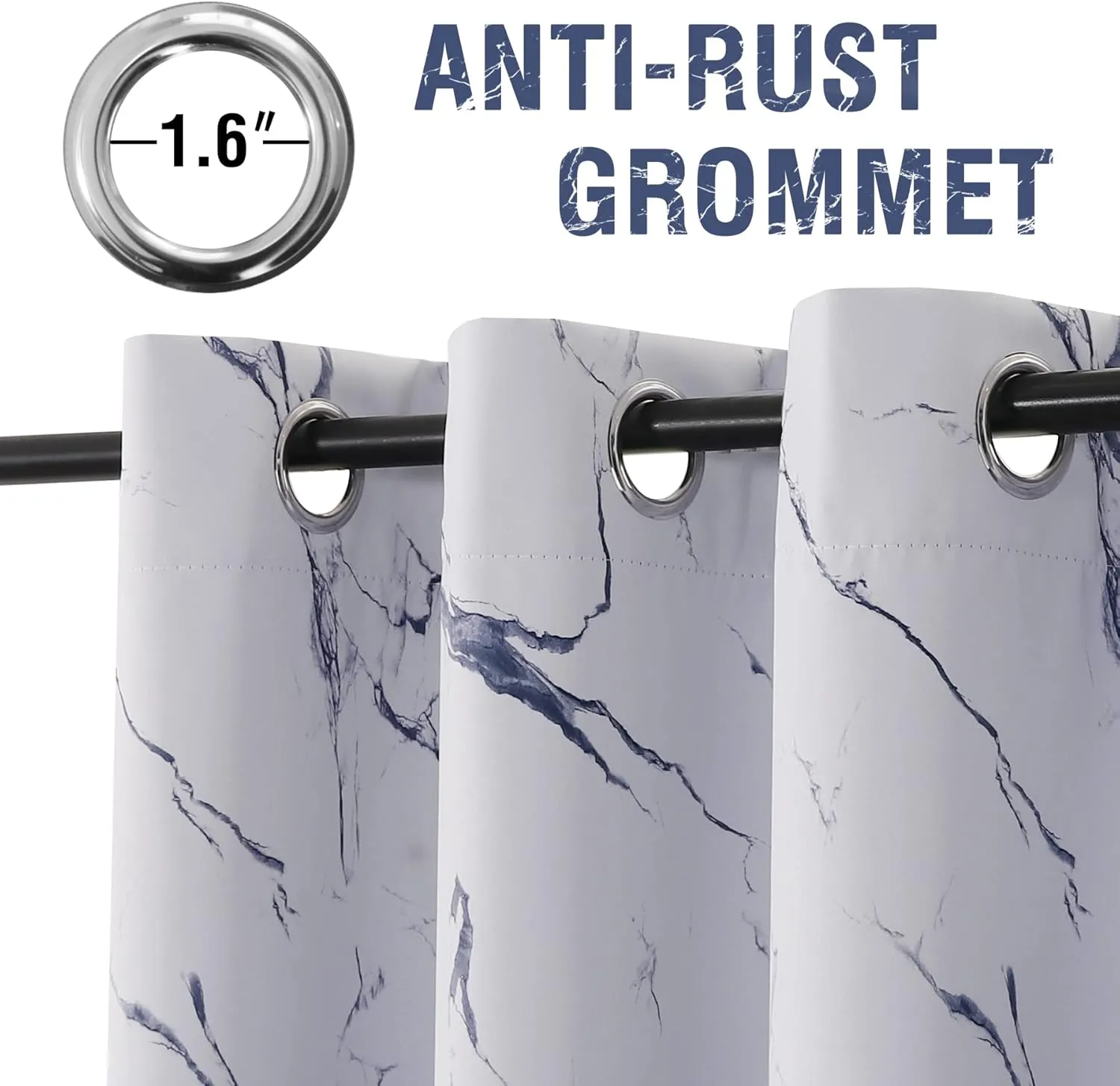 H.VERSAILTEX 100% Blackout Curtains 84 inch Length 2 Panels Set Marble Designs Printed Drapes Thermal Curtains for Bedroom with Black Liner Sound Proof Curtains, Dark Blue