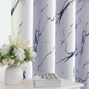 H.VERSAILTEX 100% Blackout Curtains 84 inch Length 2 Panels Set Marble Designs Printed Drapes Thermal Curtains for Bedroom with Black Liner Sound Proof Curtains, Dark Blue