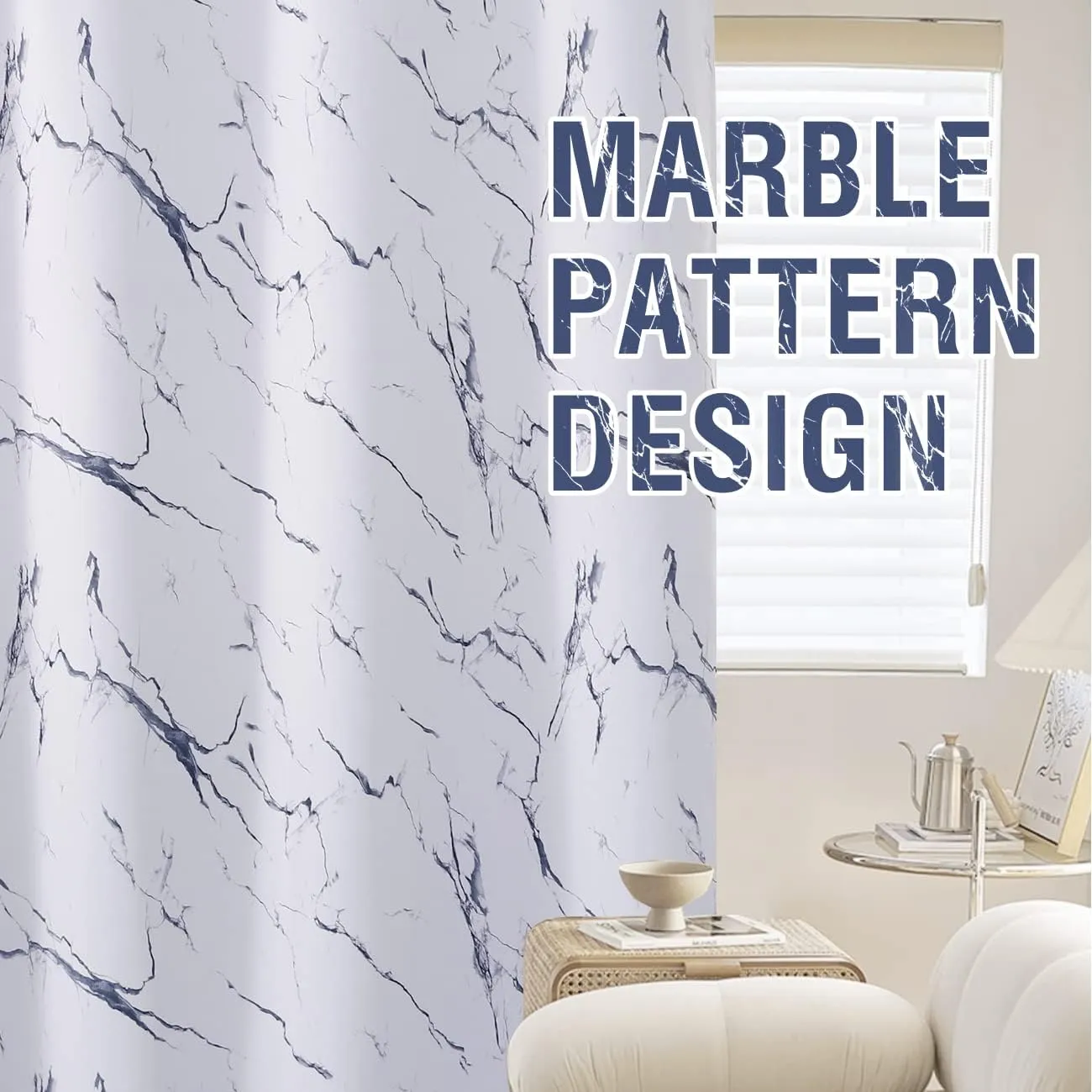H.VERSAILTEX 100% Blackout Curtains 84 inch Length 2 Panels Set Marble Designs Printed Drapes Thermal Curtains for Bedroom with Black Liner Sound Proof Curtains, Dark Blue