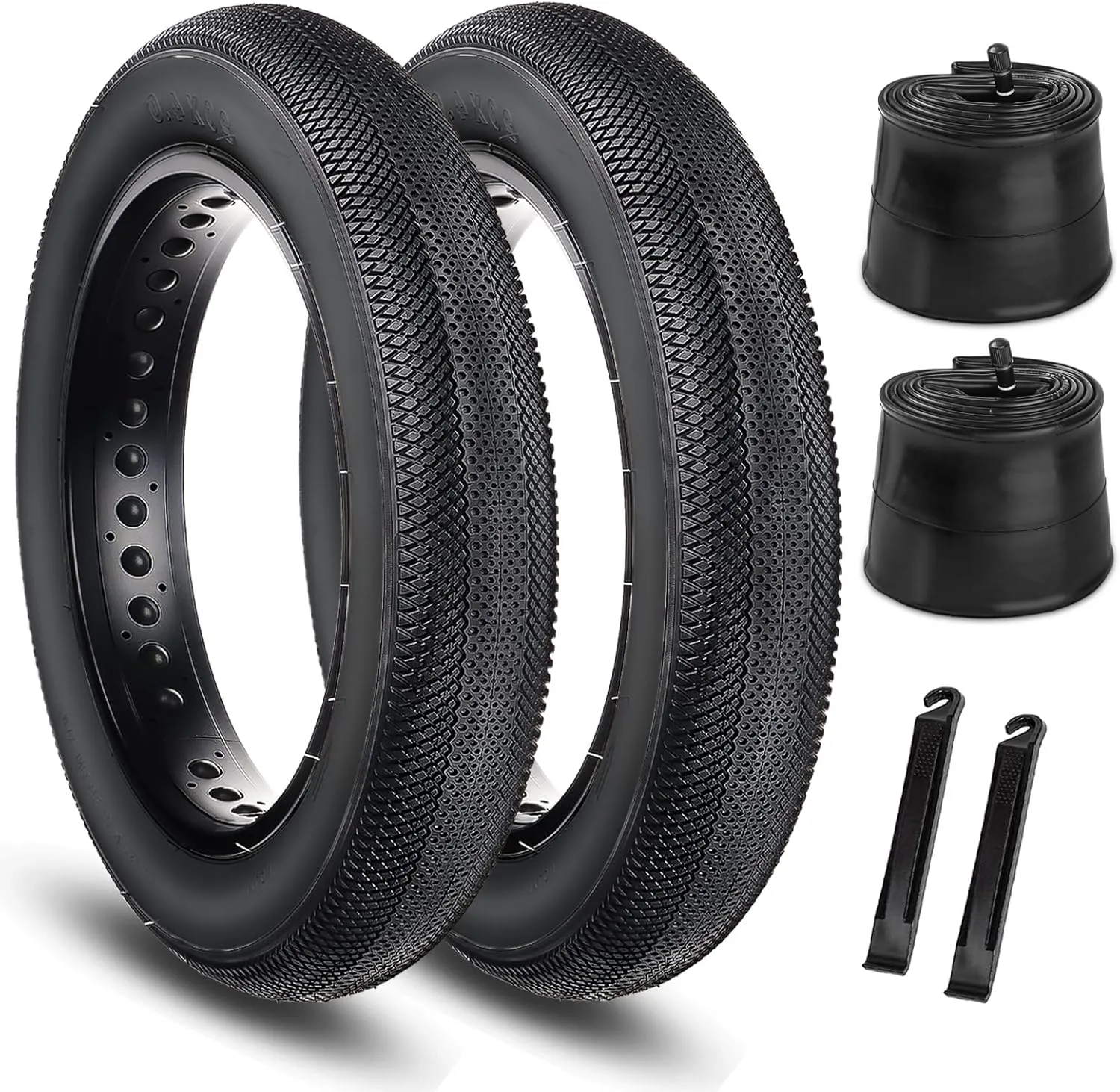 Hycline E-Bike Fat Tire Replacement Set: 20/26x4.0 Inch Folding Bicycle Tires Plus Bike Tubes and Tire Levers Compatible with Urban Street Mountain or 3-Wheel Bikes
