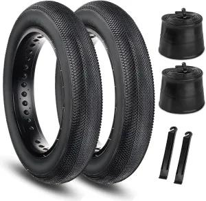 Hycline E-Bike Fat Tire Replacement Set: 20/26x4.0 Inch Folding Bicycle Tires Plus Bike Tubes and Tire Levers Compatible with Urban Street Mountain or 3-Wheel Bikes