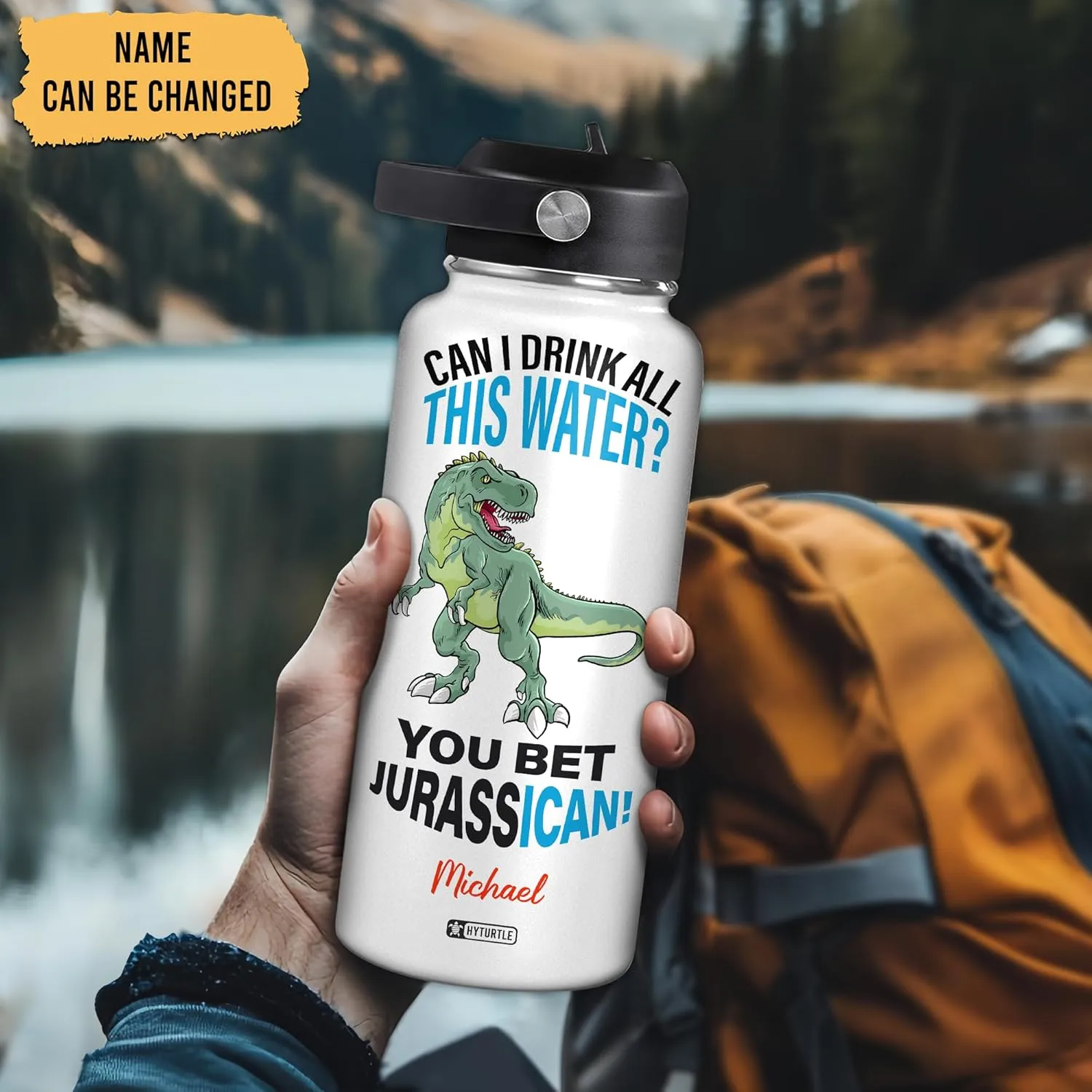 Hyturtle Personalized Gifts For Dinosaur Lovers- Gifts For Family On Birthday Mother's Day Christmas - You Bet Jurassican Dinosaur- 12oz 18oz 32oz Stainless Steel Bottle With Straw Lid For Men Women