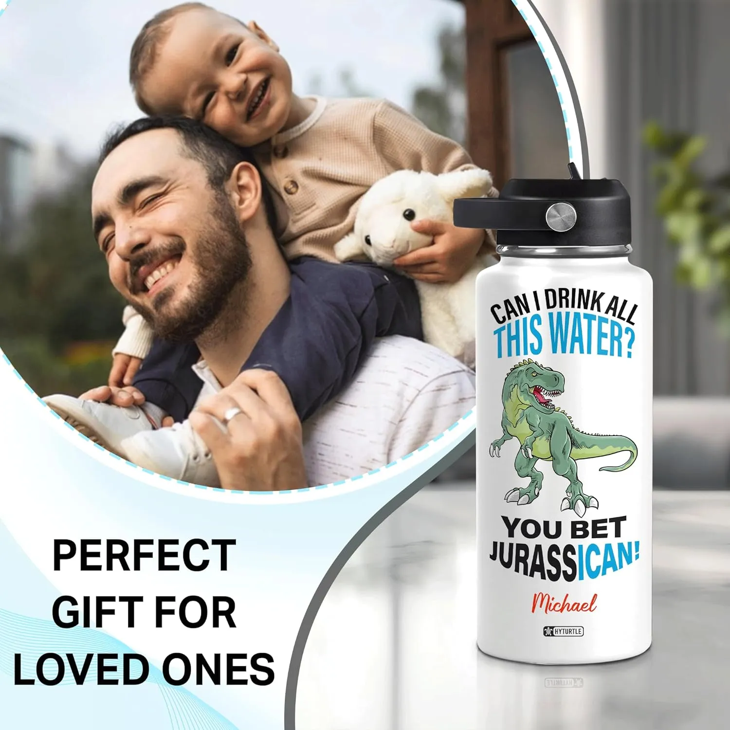 Hyturtle Personalized Gifts For Dinosaur Lovers- Gifts For Family On Birthday Mother's Day Christmas - You Bet Jurassican Dinosaur- 12oz 18oz 32oz Stainless Steel Bottle With Straw Lid For Men Women