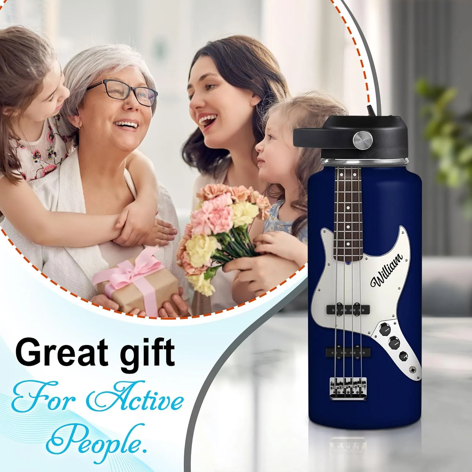 Hyturtle Personalized Guitar Steel Water Bottle (Guitar 7)