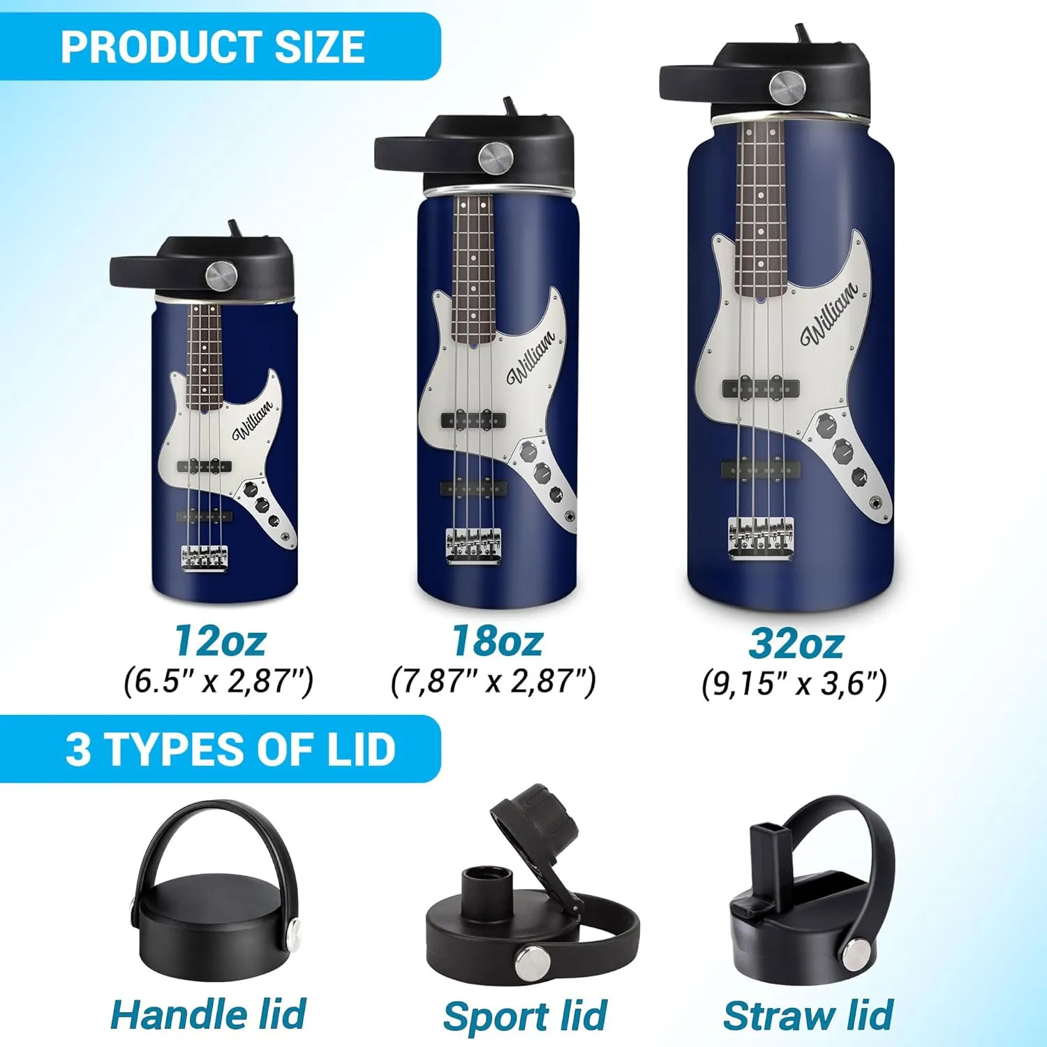 Hyturtle Personalized Guitar Steel Water Bottle (Guitar 7)