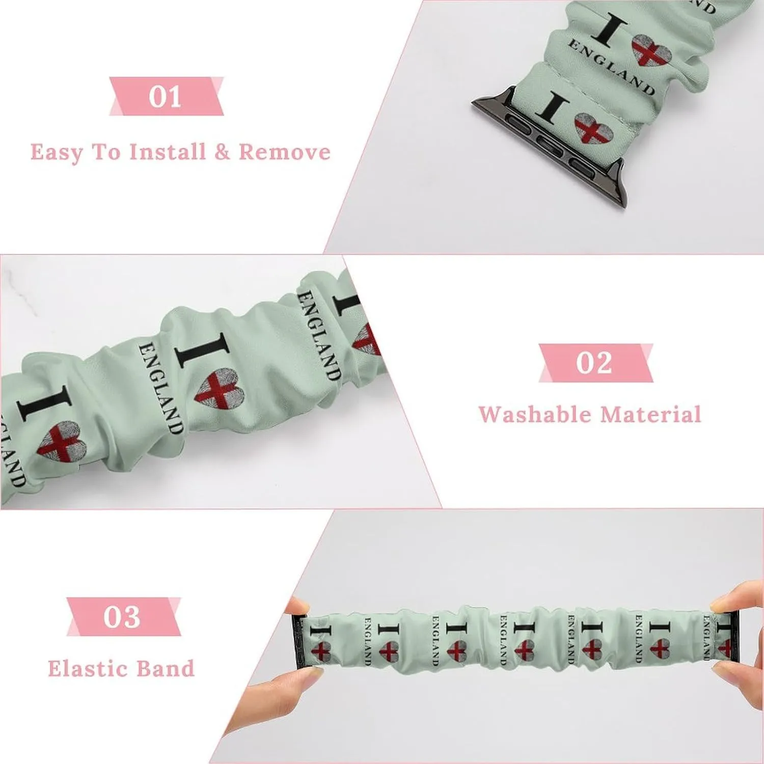 I Love England Britain Fashion Watch Strap Scrunchies Wristbands Compatible With IWatch Series