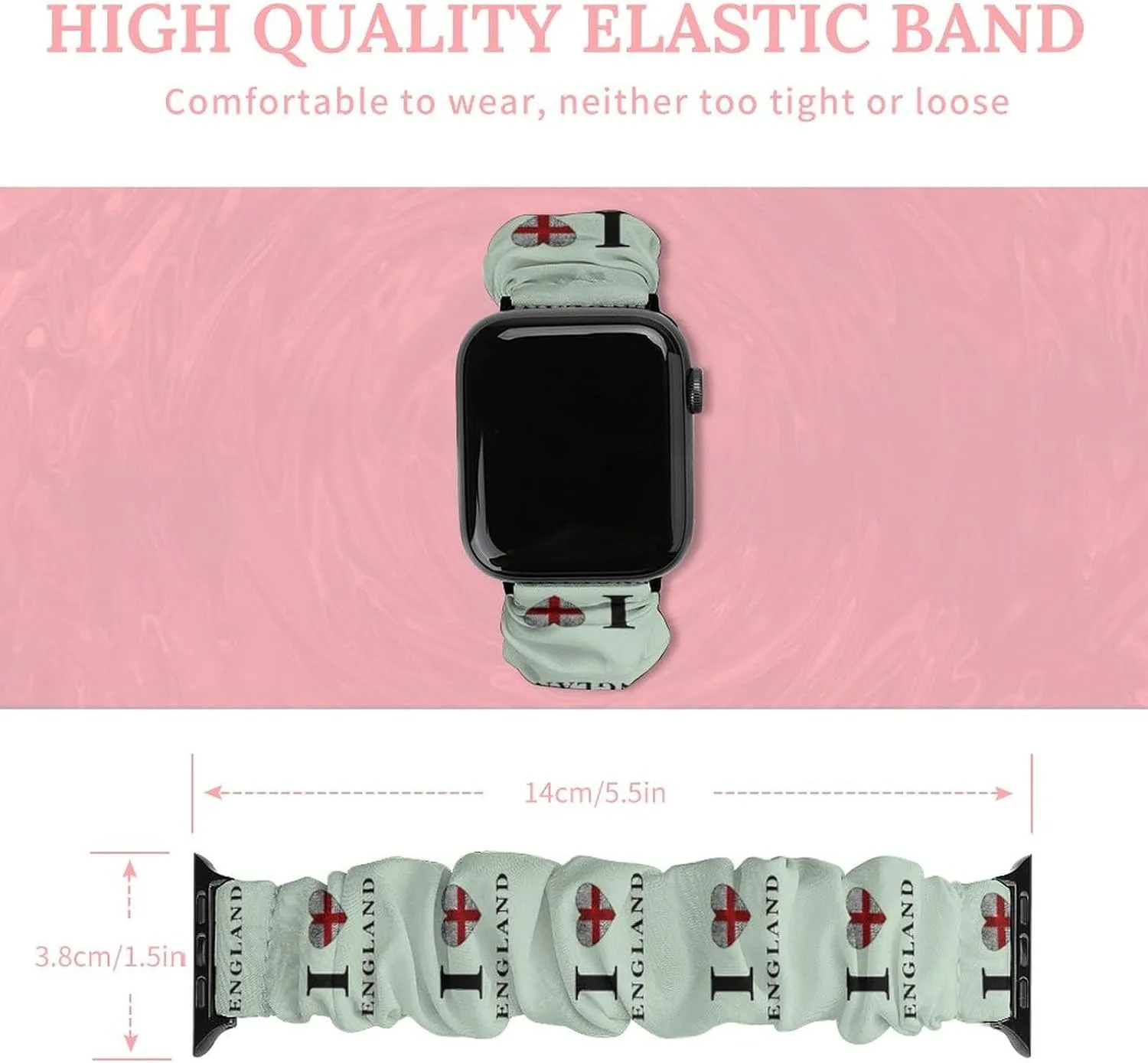 I Love England Britain Fashion Watch Strap Scrunchies Wristbands Compatible With IWatch Series