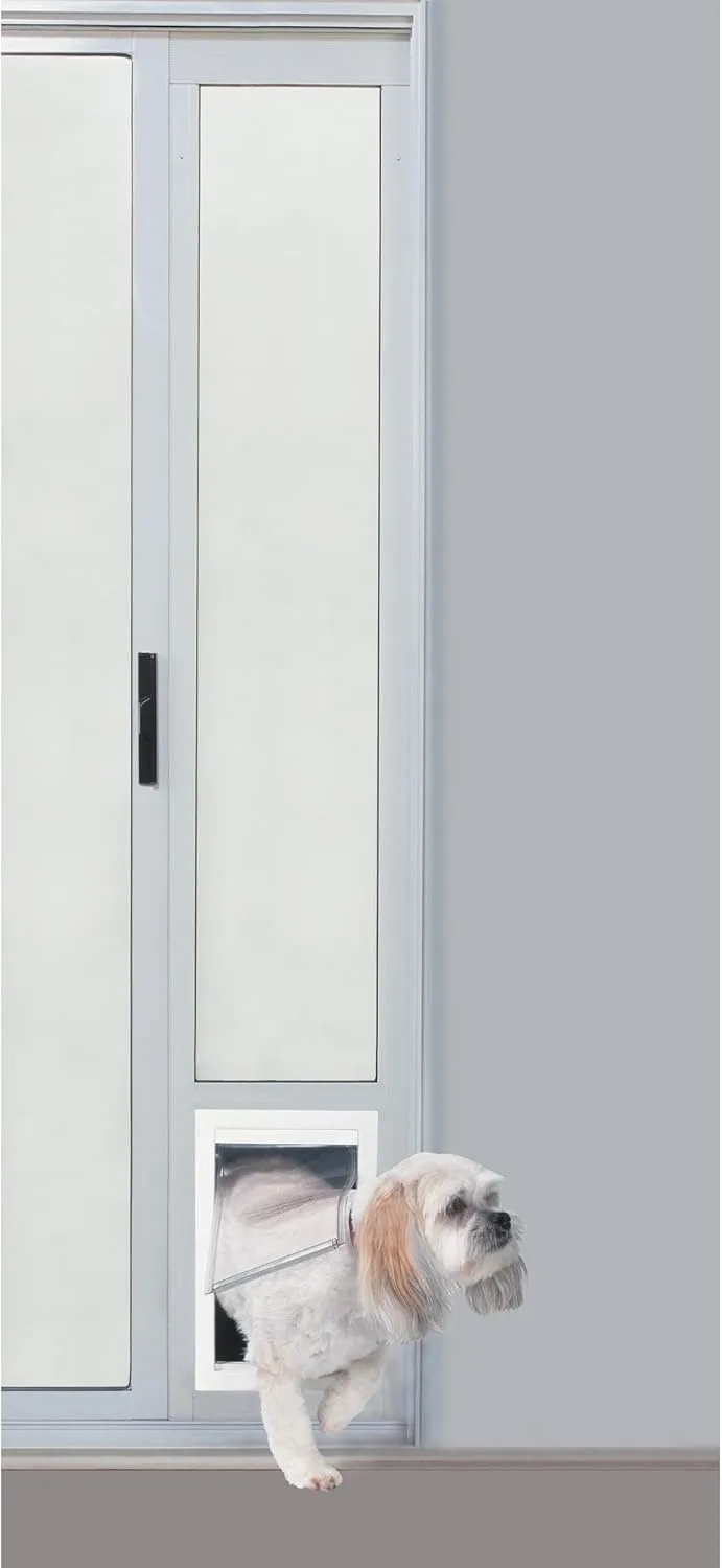 Ideal Pet Products ALUMINUM Modular Pet Patio Door, Assembled Adjustable Height 77-5/8" To 80-3/8", 5" x 7" Flap Size, White