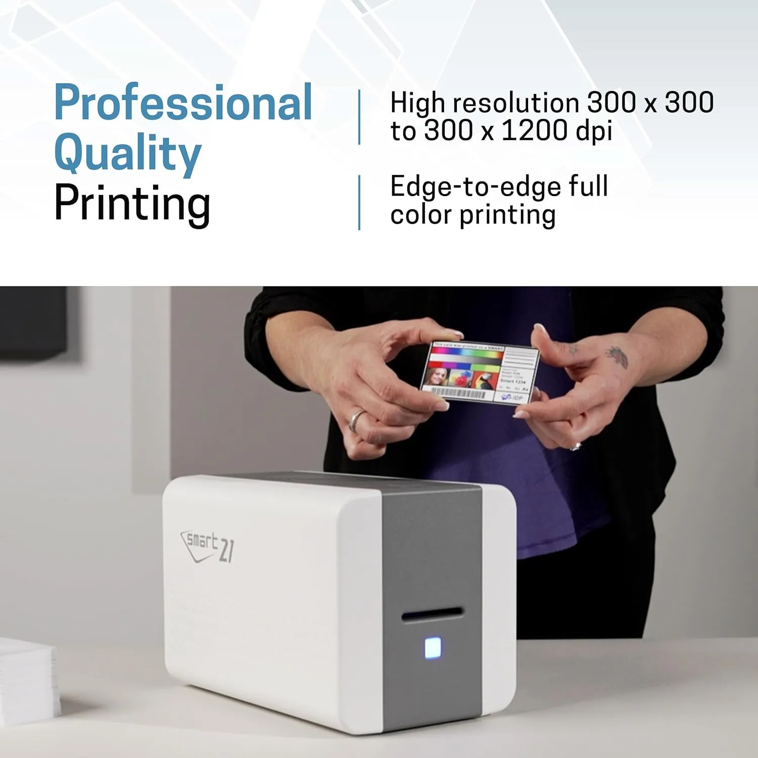 IDP SMART-21S ID Card Simplex Printer Kit with PC Only Software, 100 Print YMCKO Color Ribbon, and 100 PVC Plastic Cards