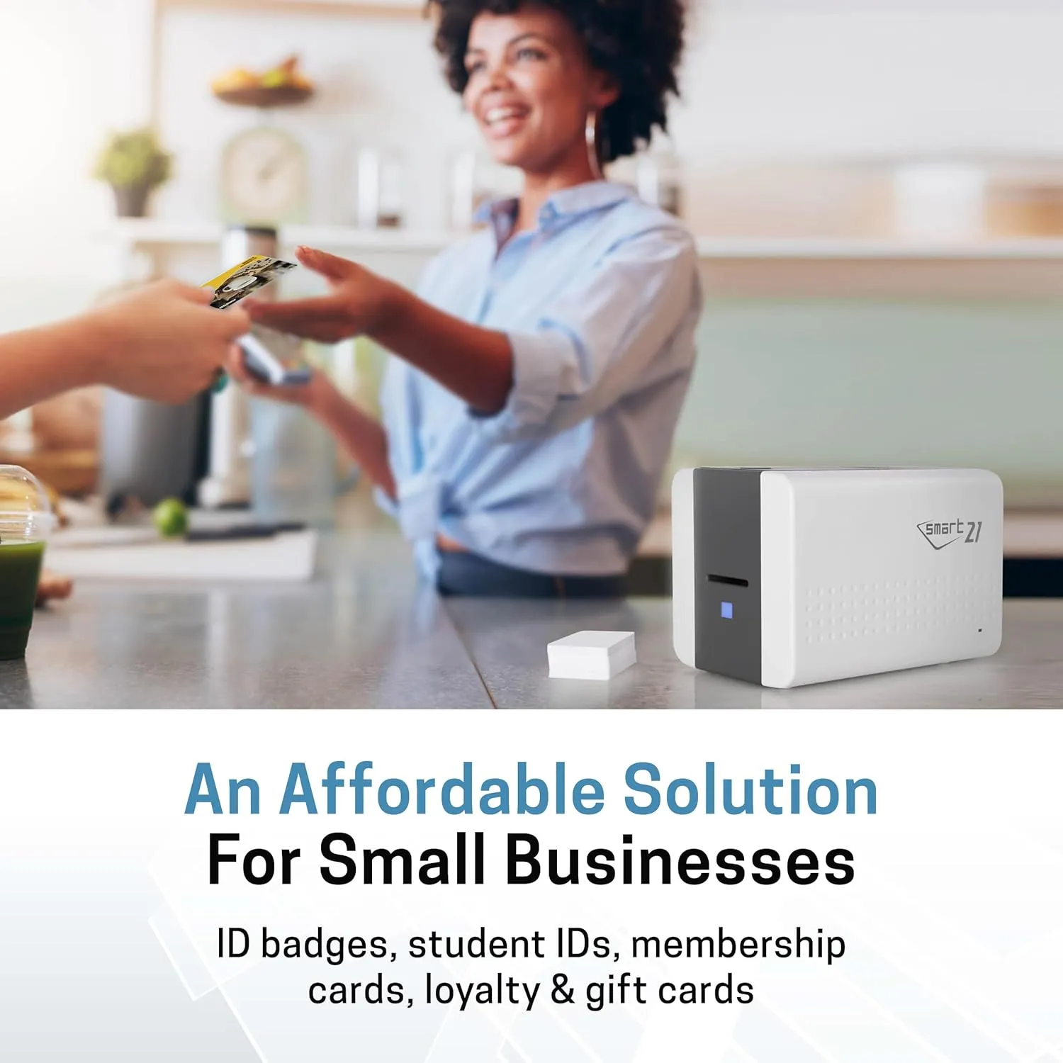 IDP SMART-21S ID Card Simplex Printer Kit with PC Only Software, 100 Print YMCKO Color Ribbon, and 100 PVC Plastic Cards