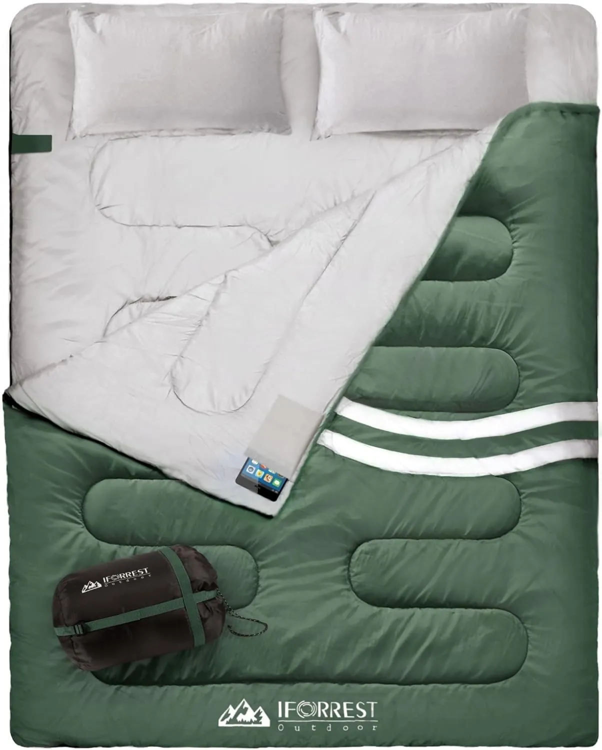 IFORREST Double Sleeping Bag for Adults - 2 Person Cold Weather(3-4 Seasons) Camping Bed, Extra-Wide & Warm - Queen Size XL