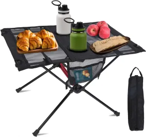 iMounTEK Portable Camping Table Foldable Beach Table Folding Aluminum Alloy Frame with 2 Cup Holders 2 Side Pockets Carry Bag for Picnic Camping Hiking Beach BBQ, Black