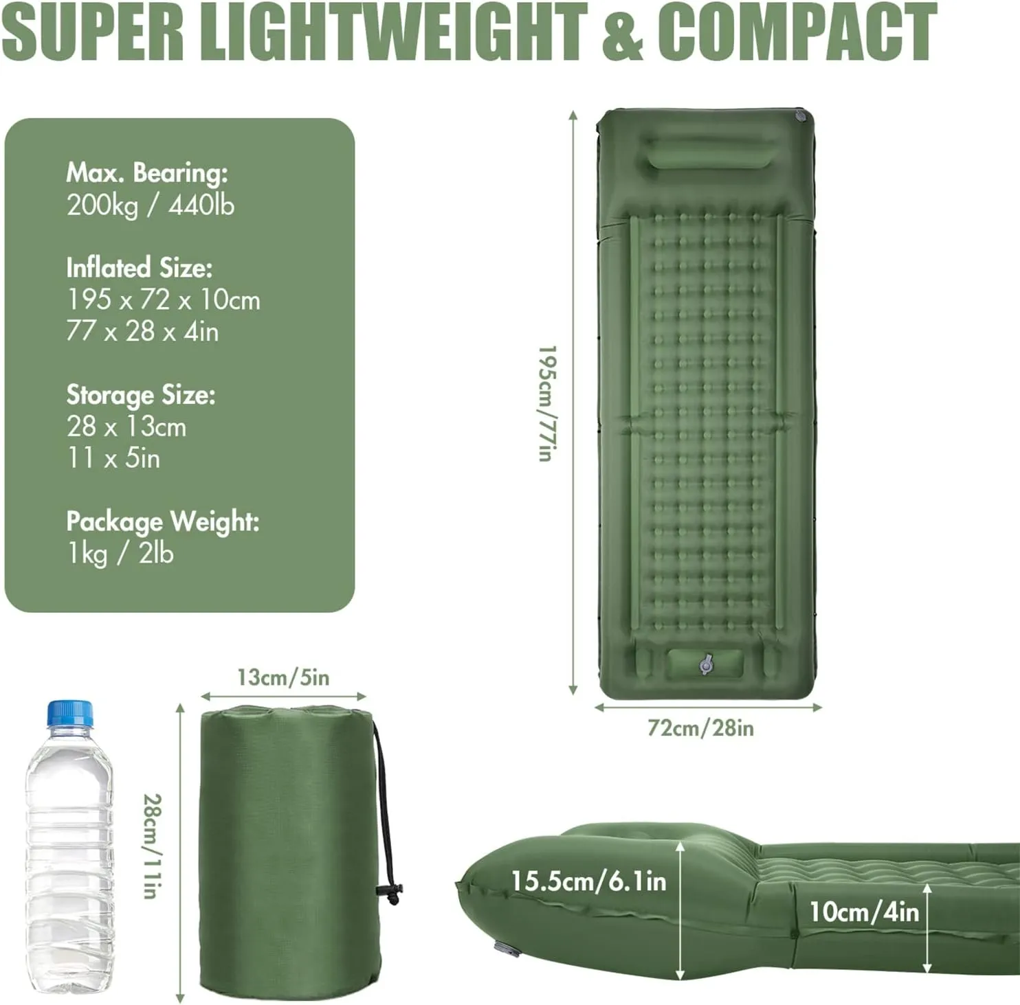 Inflatable Sleeping Pad Extra Thick 4 Inch Sleeping Pad Mat Air Mattss with Built-in Pump for Camping Backpacking Hiking Traveling Tent