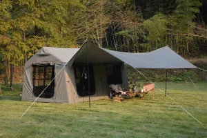 Inflatable Tent for Camping, 7-8 Person Blow Up Tent for Camping with Stove Jack, Hand Pump, Mesh Windows, Waterproof Cloth, Easy Setup, 4-Season Use