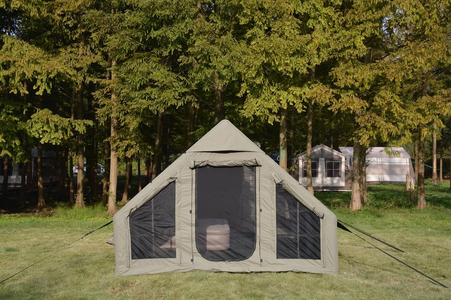 Inflatable Tent for Camping, 7-8 Person Blow Up Tent for Camping with Stove Jack, Hand Pump, Mesh Windows, Waterproof Cloth, Easy Setup, 4-Season Use