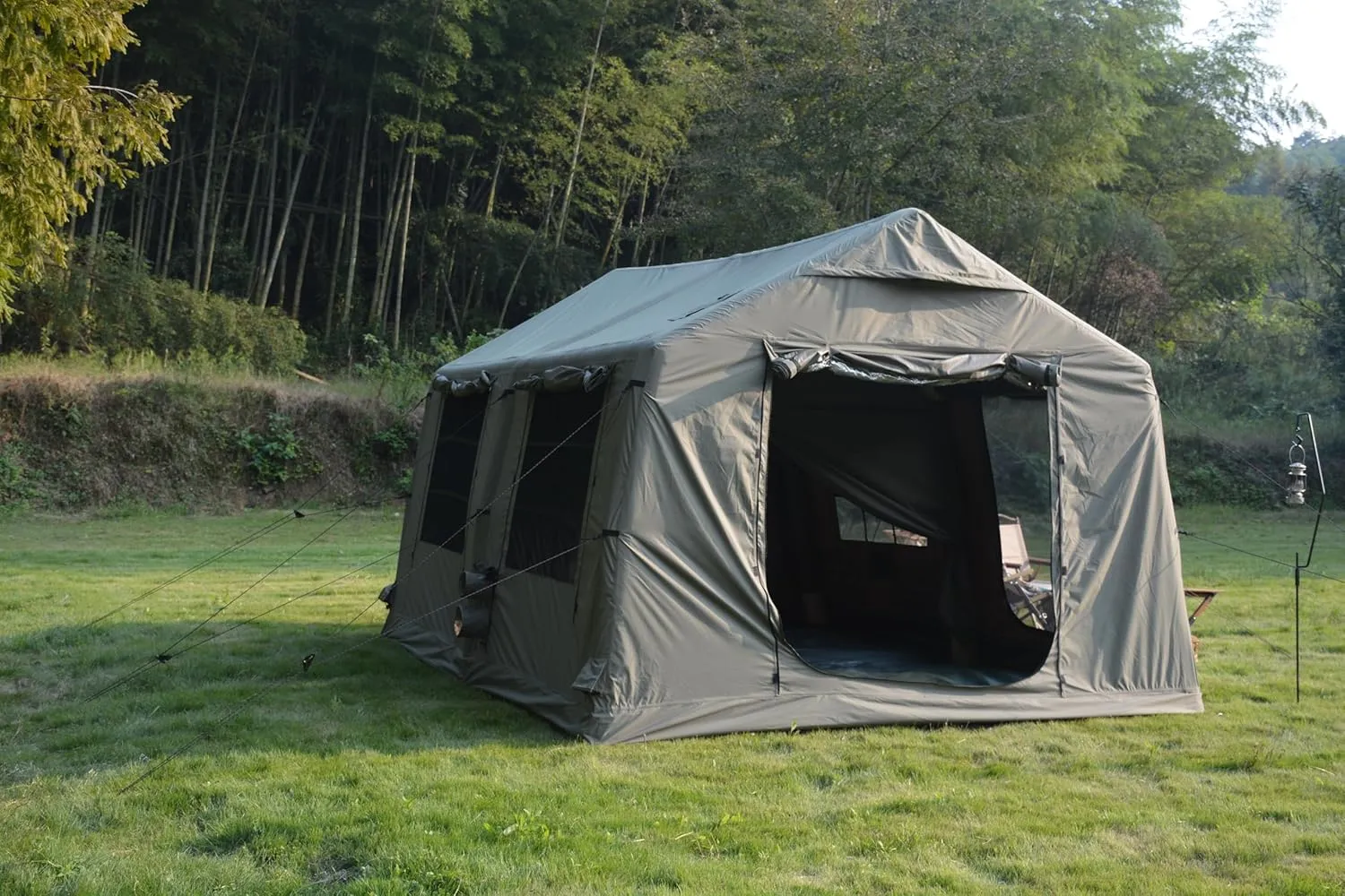 Inflatable Tent for Camping, 7-8 Person Blow Up Tent for Camping with Stove Jack, Hand Pump, Mesh Windows, Waterproof Cloth, Easy Setup, 4-Season Use