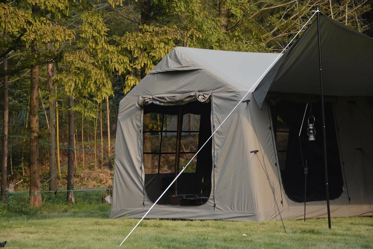 Inflatable Tent for Camping, 7-8 Person Blow Up Tent for Camping with Stove Jack, Hand Pump, Mesh Windows, Waterproof Cloth, Easy Setup, 4-Season Use