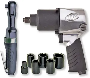 Ingersoll Rand 2317G 1/2" Air Impact Wrench and 3/8" Air ratchet Combination Kit, incl 5-piece Socket Set, Carrying case